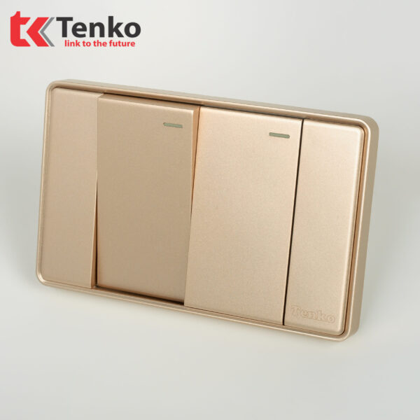 Công Tắc 2 Nút Tràn Viền Nhựa Cao Cấp Chính Hãng Tenko TK-C1-02 Vàng Viền Vàng