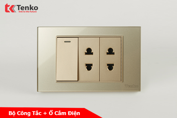 Bộ Công Tắc Ổ Cắm Điện Âm Tường Mặt Kính Cường Lực Vàng TENKO TK-C18-025