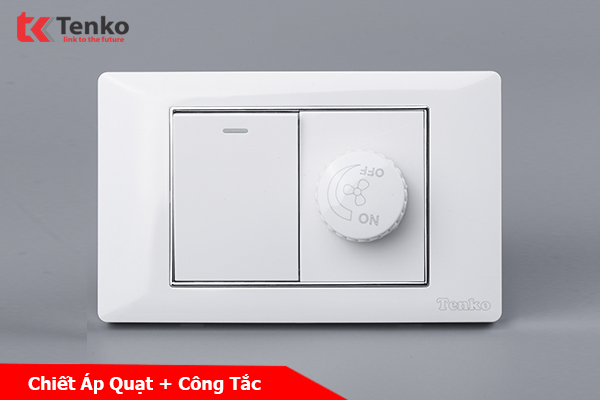 Chiết Áp Quạt+Công Tắc Mặt Nhựa Epoxy Âm Tường TENKO TK-C27-087 Trắng Viền Bạc