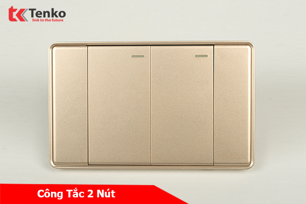 Công Tắc 2 Nút Tràn Viền Nhựa Cao Cấp Chính Hãng Tenko TK-C1-02 Vàng Viền Vàng