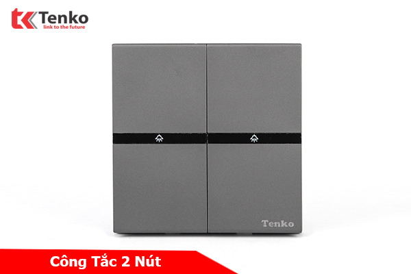 Công Tắc 2 Nút Tràn Viền Nhựa Cao Cấp Màu Xám Chính Hãng Tenko TK-T8-02