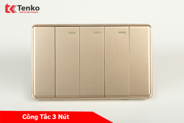 Công Tắc 3 Nút Tràn Viền Nhựa Cao Cấp Chính Hãng Tenko TK-C1-03 Vàng Viền Vàng