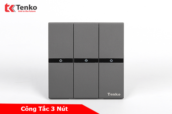 Công Tắc 3 Nút Tràn Viền Nhựa Cao Cấp Màu Xám Chính Hãng Tenko TK-T8-03