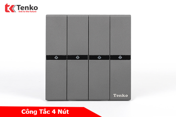 Công Tắc 4 Nút Tràn Viền Nhựa Cao Cấp Màu Xám Chính Hãng Tenko TK-T8-04