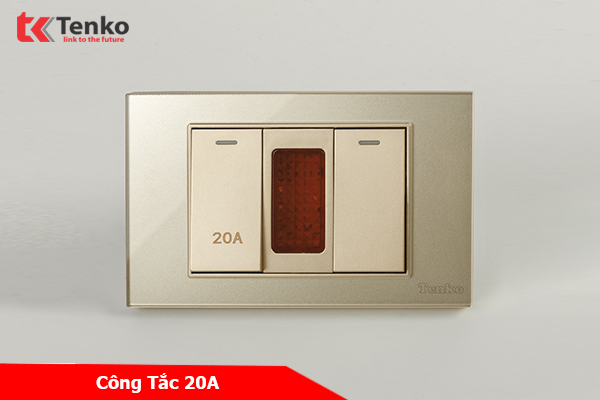 Công Tắc Đèn Báo 20A Mặt Kính Cường Lực Màu Vàng Tenko TK-C18-081