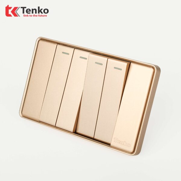 Công Tắc 4 Nút Tràn Viền Nhựa Cao Cấp Chính Hãng Tenko TK-C1-04 Vàng Viền Vàng