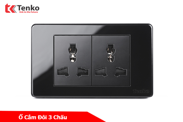Ổ Cắm Đôi 3 Chấu Âm Tường Mặt Nhựa Epoxy TENKO TK-C9-050 Đen