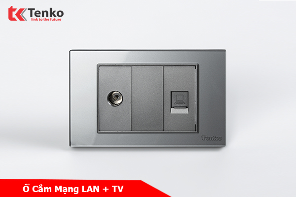 Ổ Cắm Mạng LAN + TV Âm Tường Mặt Kính Cường Lực Xám TK-C18-075