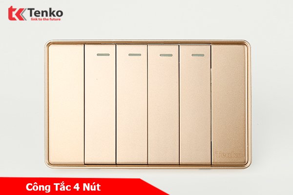 Công Tắc 4 Nút Tràn Viền Nhựa Cao Cấp Chính Hãng Tenko TK-C1-04 Vàng Viền Vàng