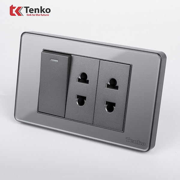 Công Tắc Đèn Ổ Cắm Âm Tường 1 Chiều và 2 Chiều Cao Cấp TENKO TK-C9-025 Xám