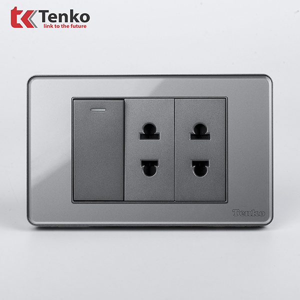 Công Tắc Đèn Ổ Cắm Âm Tường 1 Chiều và 2 Chiều Cao Cấp TENKO TK-C9-025 Xám