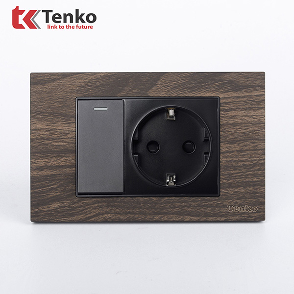 Công Tắc Ổ Cắm Điện Âm tường Mặt Vân Gỗ TENKO TK-C6A-059