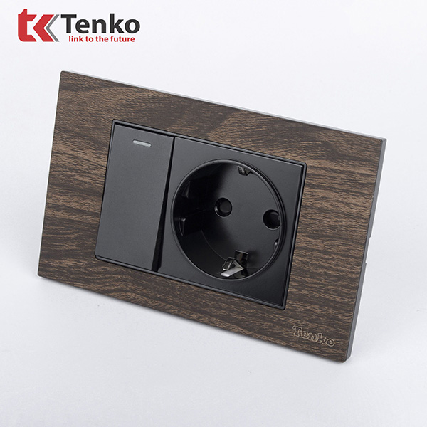 Công Tắc Ổ Cắm Điện Âm tường Mặt Vân Gỗ TENKO TK-C6A-059