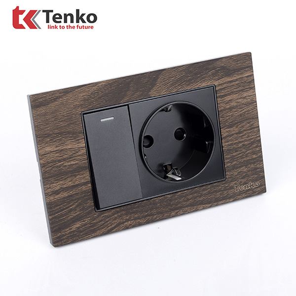 Công Tắc Ổ Cắm Điện Âm tường Mặt Vân Gỗ TENKO TK-C6A-059