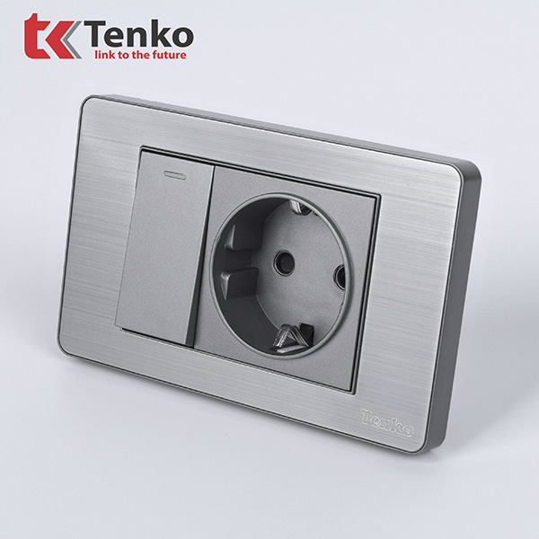 Công Tắc Ổ Cắm Điện Âm Tường Mặt Hợp Kim Xám TENKO TK-C7-060
