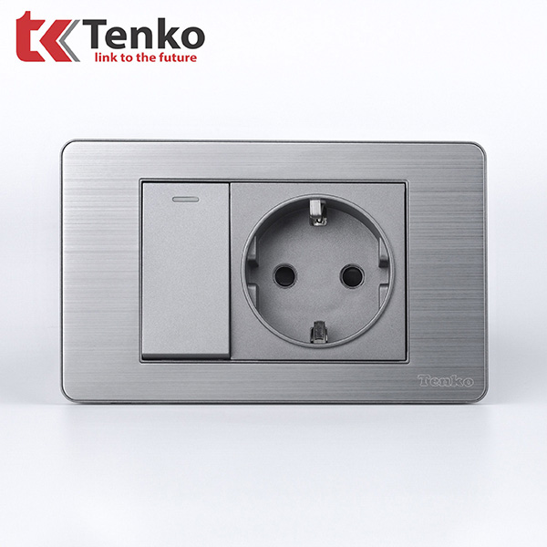 Công Tắc Ổ Cắm Điện Âm Tường Mặt Hợp Kim Xám TENKO TK-C7-060
