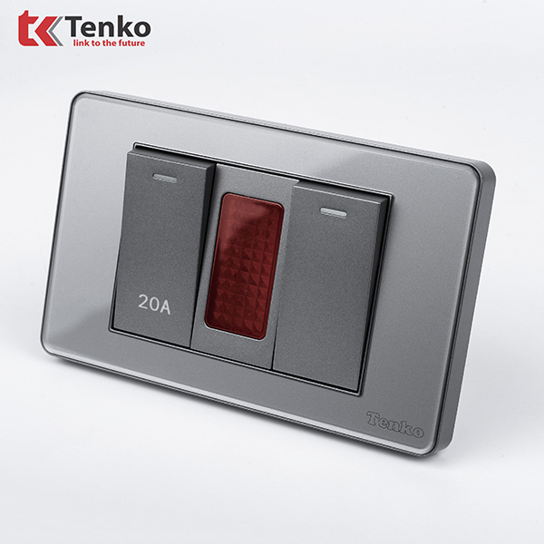 Công Tắc Đơn Kèm Công Tắc 20A Mặt Nhựa Epoxy Xám Tenko TK-C9-081