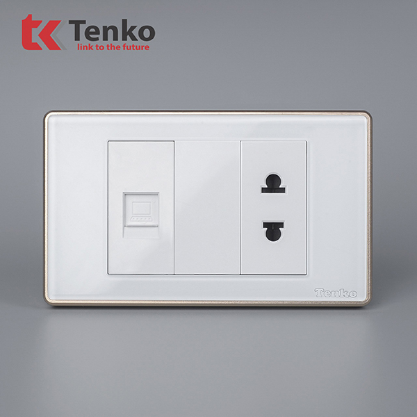 Ổ Cắm Mạng LAN Kèm Ổ Cắm Đơn Thông Dụng Tenko TK-C18W-078 Trắng Viền Bạc