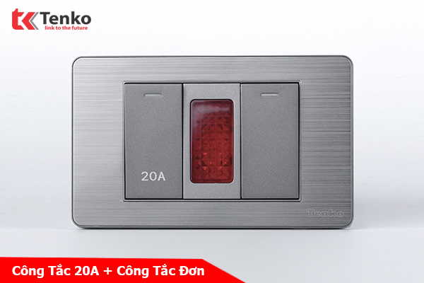 Công Tắc Đơn Kèm Công Tắc 20A Mặt Hợp Kim Xám Tenko TK-C7-081