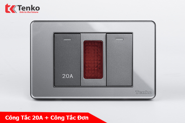 Công Tắc Đơn Kèm Công Tắc 20A Mặt Nhựa Epoxy Xám Tenko TK-C9-081