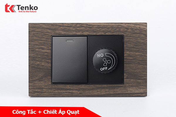 Chiết Áp Quạt + Công Tắc Đèn Âm Tường Cao Cấp Mặt Vân Gỗ Tenko TK-C6A-087