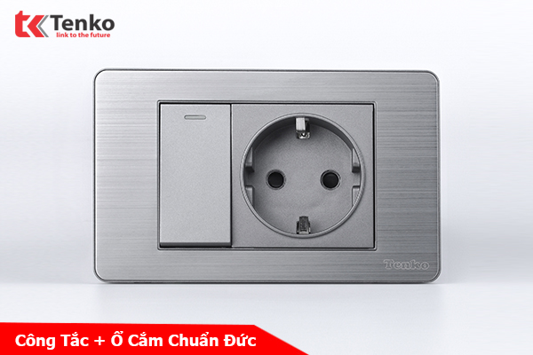 Công Tắc Ổ Cắm Điện Âm Tường Mặt Hợp Kim Xám TENKO TK-C7-060
