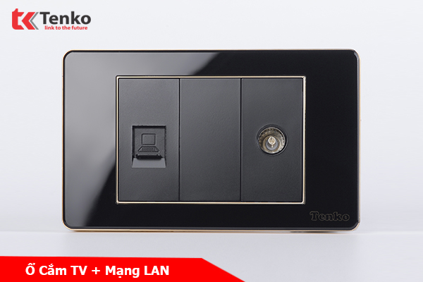 Ổ Cắm LAN và TIVI Âm Tường Cao Cấp Thương Hiệu Nhật Bản TENKO TK-C26-075 Đen Viền Vàng