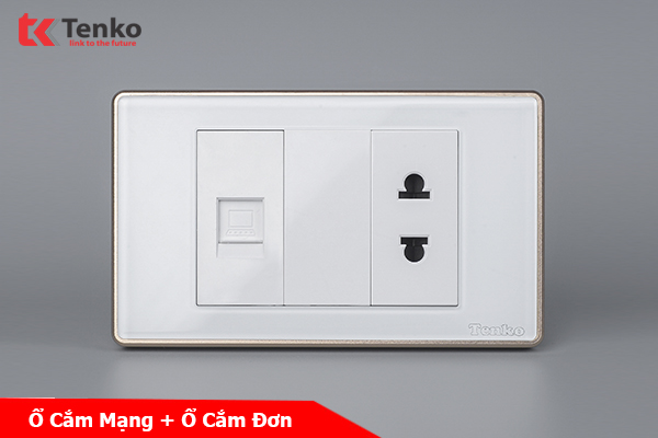 Ổ Cắm Mạng LAN Kèm Ổ Cắm Đơn Thông Dụng Tenko TK-C18W-078 Trắng Viền Bạc