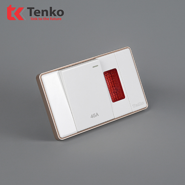 Công tắc 45A Mặt Chữ Nhật Tràn Viền Âm Tường Tenko TK-C1-033 Trắng Viền Vàng