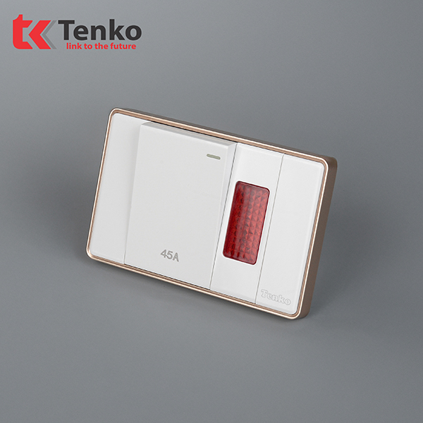 Công tắc 45A Mặt Chữ Nhật Tràn Viền Âm Tường Tenko TK-C1-033 Trắng Viền Vàng