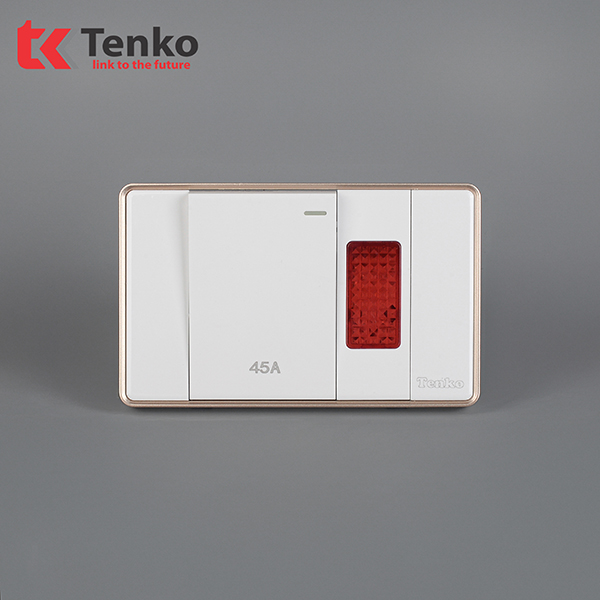 Công tắc 45A Mặt Chữ Nhật Tràn Viền Âm Tường Tenko TK-C1-033 Trắng Viền Vàng