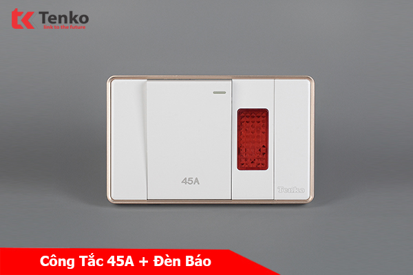 Công tắc 45A Mặt Chữ Nhật Tràn Viền Âm Tường Tenko TK-C1-033 Trắng Viền Vàng