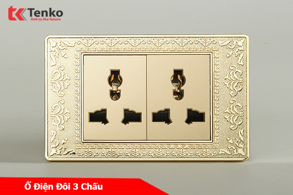Ổ Cắm Điện Đôi 3 Chấu Mặt Hoa Văn Đồng Nguyên Khối Tenko TK-C8-050