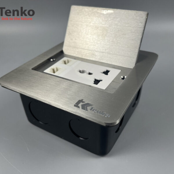 Ổ Cắm Điện 3 Chấu Kèm 2 Mạng LAN Âm Sàn Chính Hãng Tenko TK-DS11-22 Màu Bạc