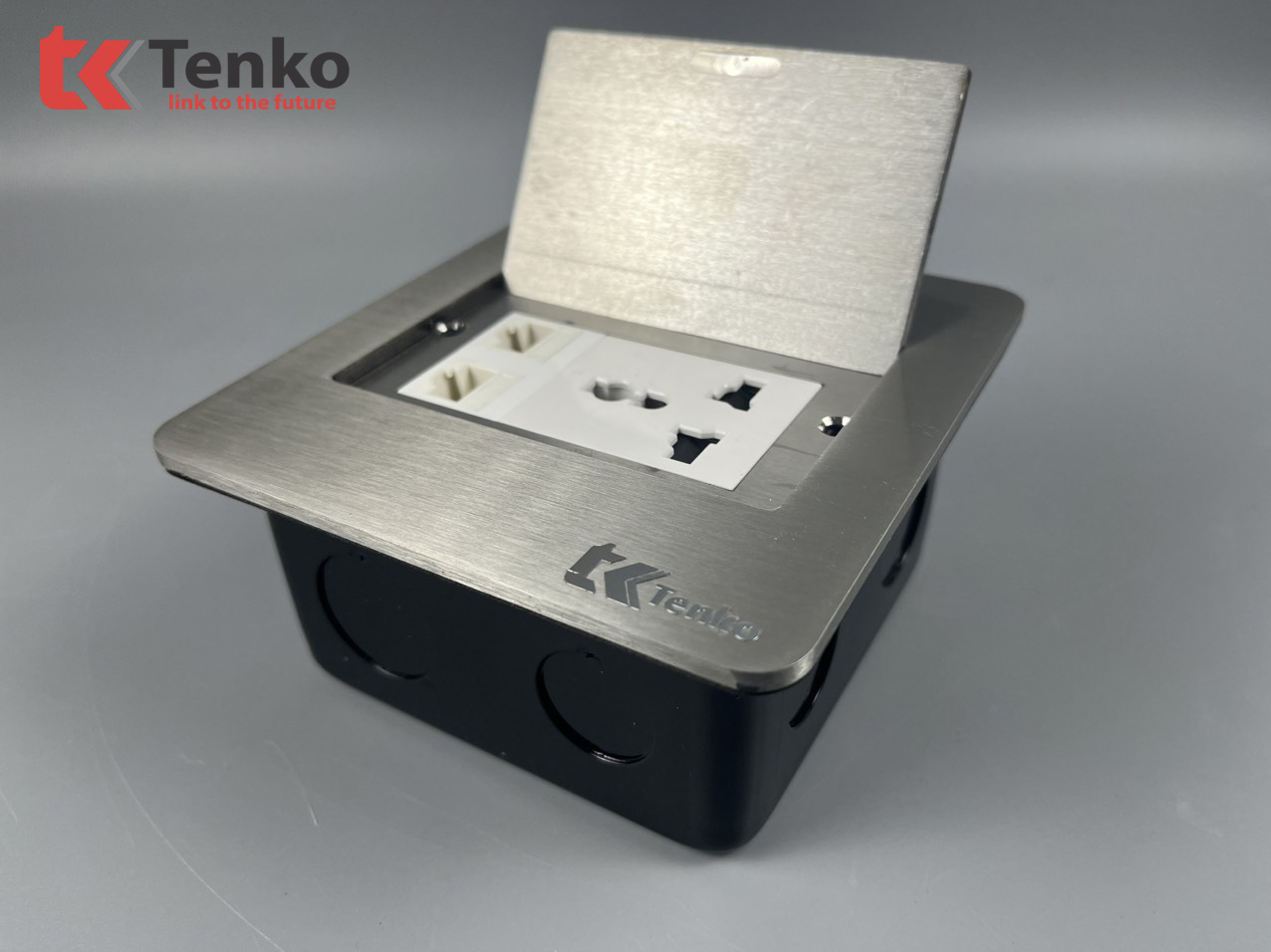 Ổ Cắm Điện 3 Chấu Kèm 2 Mạng LAN Âm Sàn Chính Hãng Tenko TK-DS11-22 Màu Bạc