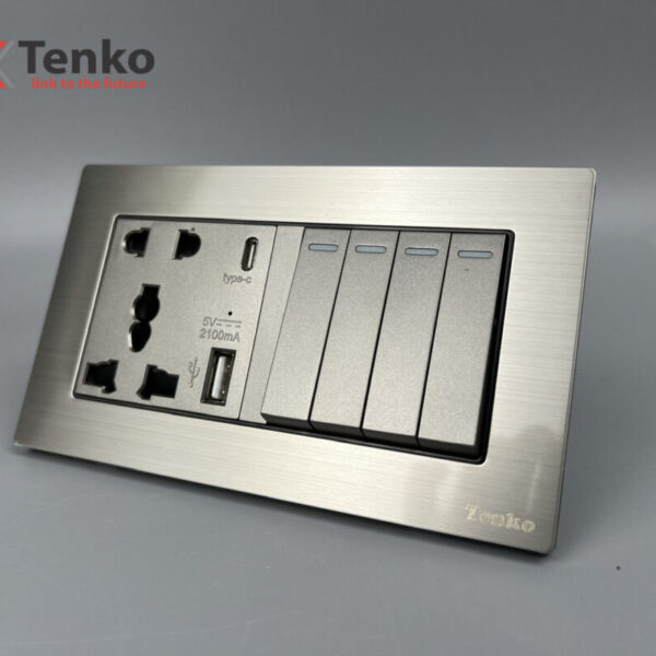 Công Tắc 4 Nút – Ổ Cắm Đa Năng 2 Modules Mặt Kim Loại Tenko TK-KL2-45