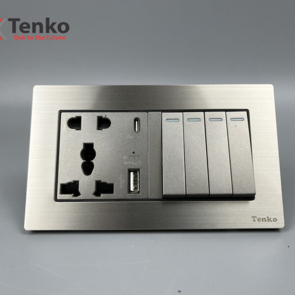 Công Tắc 4 Nút – Ổ Cắm Đa Năng 2 Modules Mặt Kim Loại Tenko TK-KL2-45