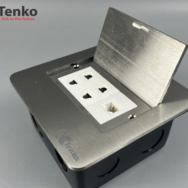 Ổ Cắm Điện Đôi Âm Sàn Kèm Mạng LAN Chính Hãng Tenko TK-DS11-23 Màu Bạc