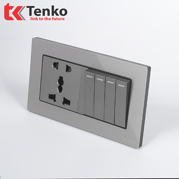 Ổ Cắm Đa Năng + Công Tắc 4 Nút Mặt Kim Loại Chính Hãng Tenko TK-KL2-09