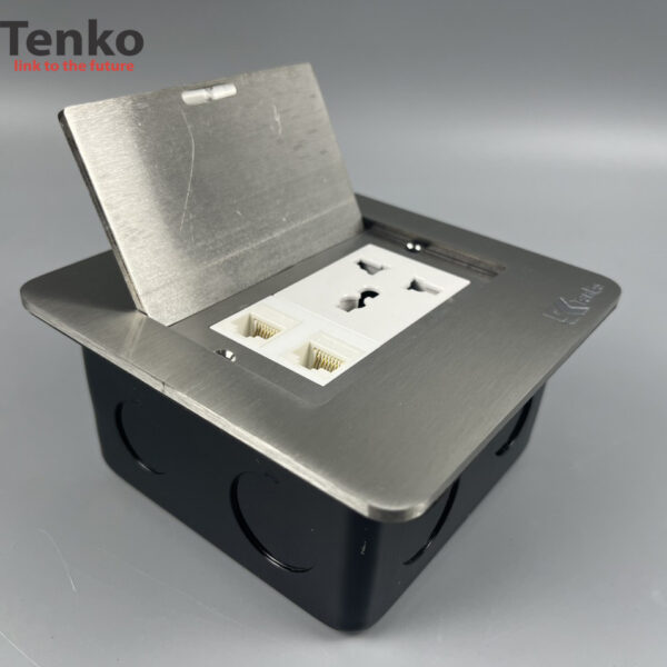 Ổ Cắm Điện 3 Chấu Kèm 2 Mạng LAN Âm Sàn Chính Hãng Tenko TK-DS11-22 Màu Bạc