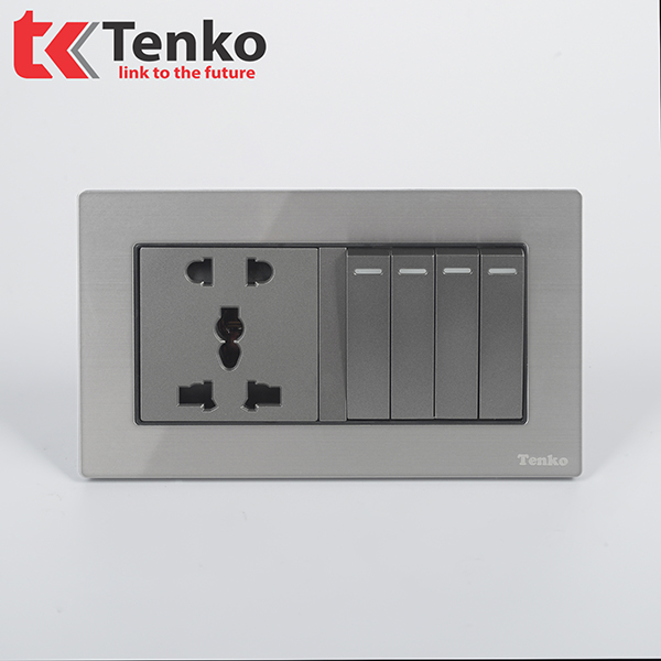Ổ Cắm Đa Năng + Công Tắc 4 Nút Mặt Kim Loại Chính Hãng Tenko TK-KL2-09