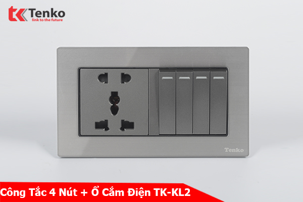Ổ Cắm Đa Năng + Công Tắc 4 Nút Mặt Kim Loại Chính Hãng Tenko TK-KL2-09