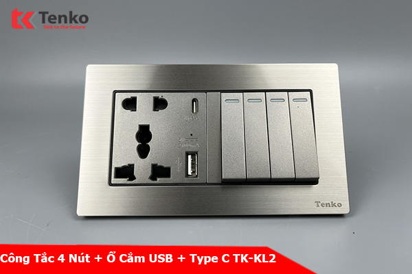 Công Tắc 4 Nút – Ổ Cắm Đa Năng 2 Modules Mặt Kim Loại Tenko TK-KL2-45
