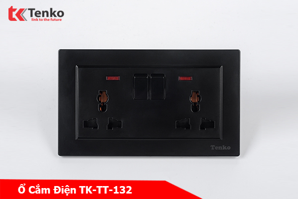 Ổ Cắm Điện Âm Tường Chống Giật Có Công Tắc Nguồn Điện Tenko TK-TT-132 Đen