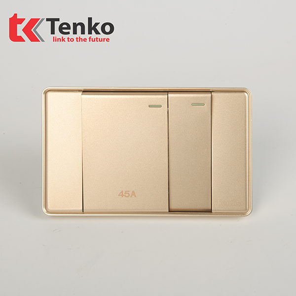 Công tắc 45A Mặt Chữ Nhật Tràn Viền Âm Tường Tenko TK-C1-034 Vàng Viền Vàng