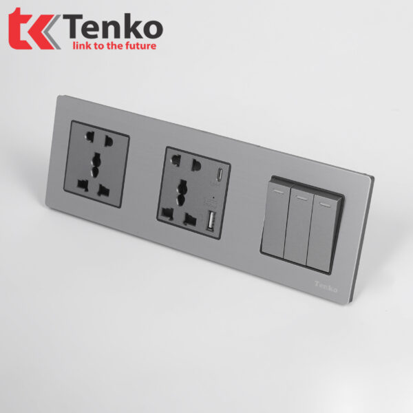 Công Tắc 3 Nút + Ổ Cắm USB Và Type C Mặt Hợp Kim Chính Hãng Tenko TK-KL3-02