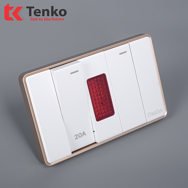 Công Tắc 20A Và Công Tắc Đơn Âm Tường Chính Hãng Tenko TK-C1-081 Trắng Viền Vàng