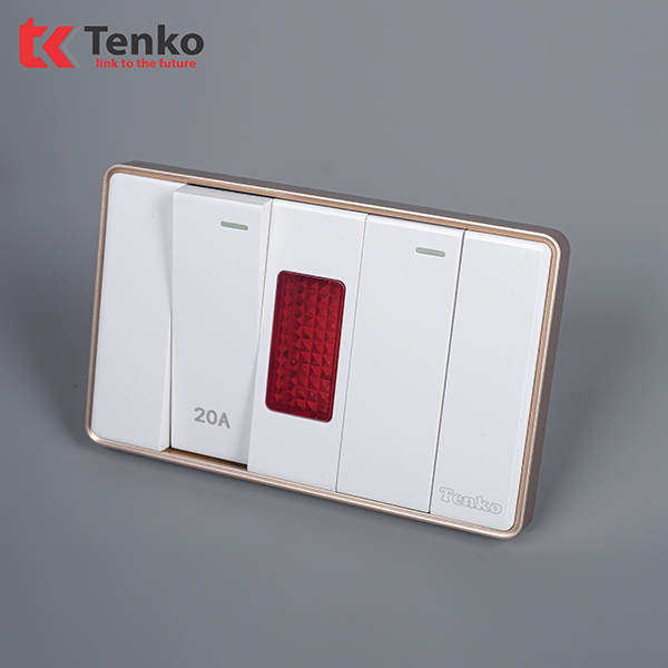 Công Tắc 20A Và Công Tắc Đơn Âm Tường Chính Hãng Tenko TK-C1-081 Trắng Viền Vàng