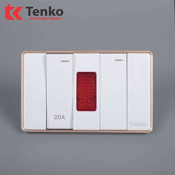 Công Tắc 20A Và Công Tắc Đơn Âm Tường Chính Hãng Tenko TK-C1-081 Trắng Viền Vàng