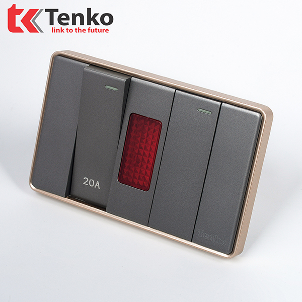 Công Tắc 20A Và Công Tắc Đơn Âm Tường Chính Hãng Tenko TK-C1-081 Xám Viền Vàng